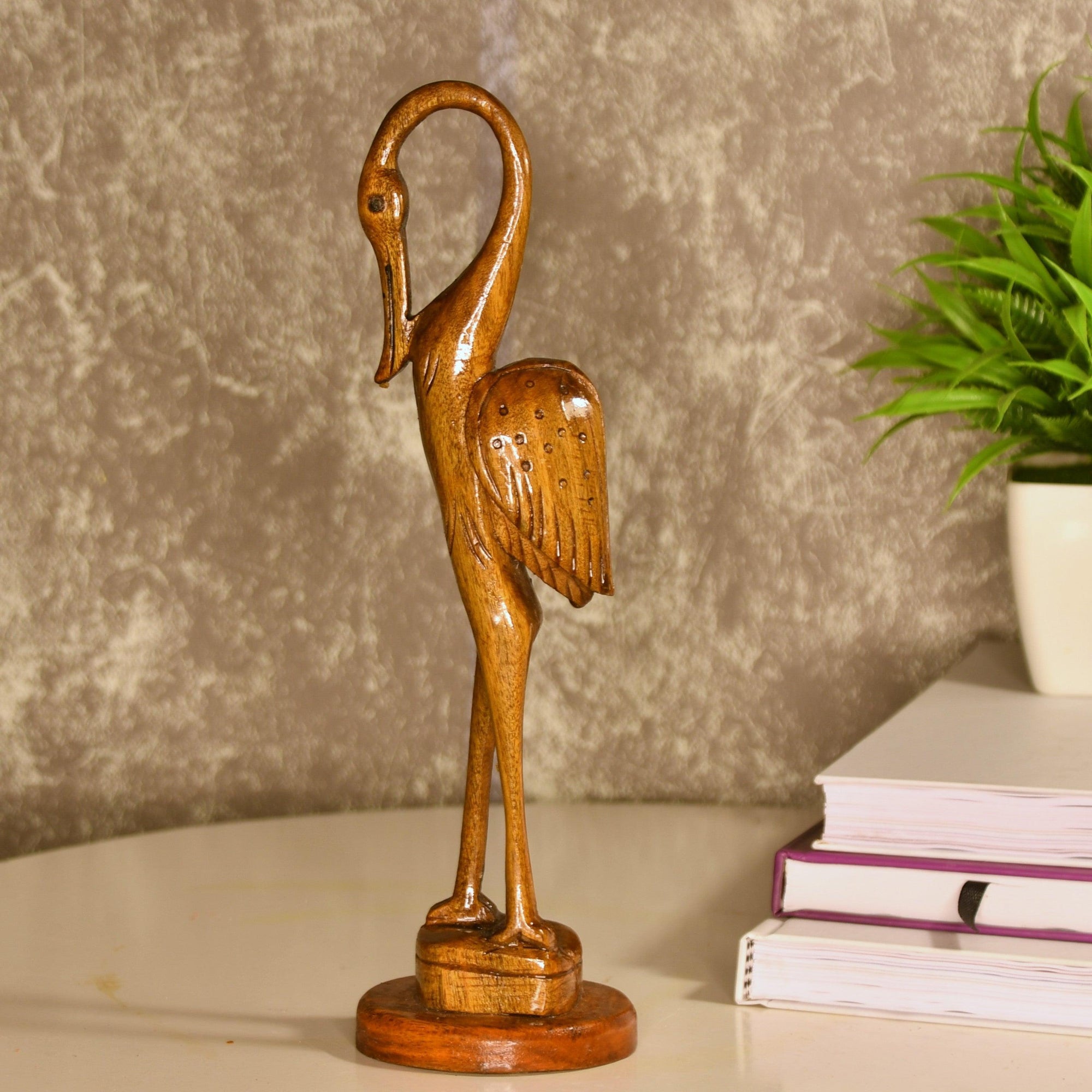 Decorative Wooden Flamingo Showpiece | Beautiful Bird Statue For Table