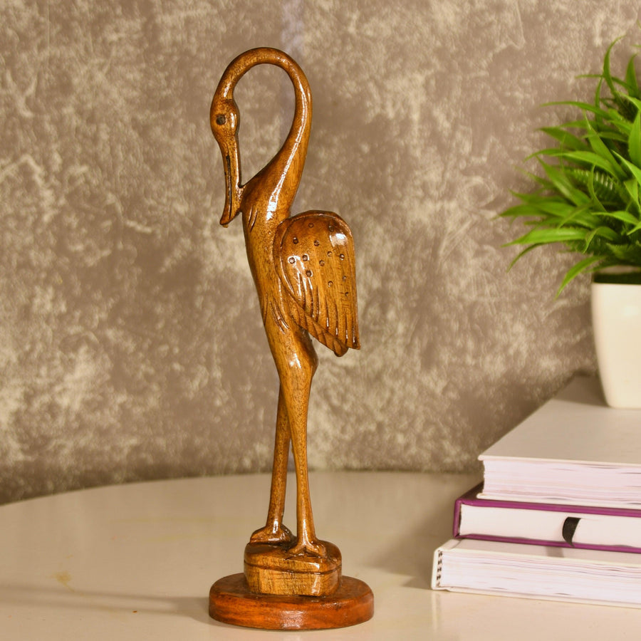 Decorative Wooden Flamingo Showpiece | Beautiful Bird Statue For Table