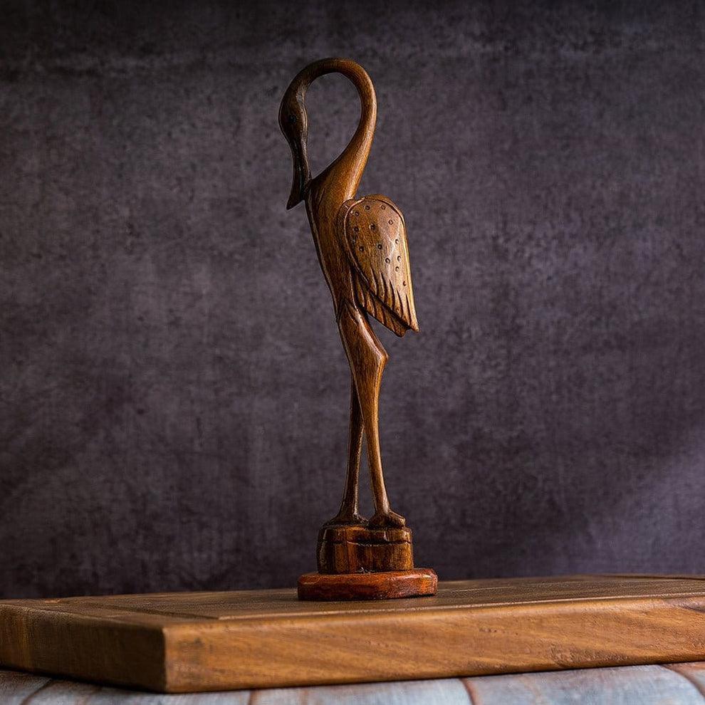 Decorative Wooden Flamingo Showpiece | Beautiful Bird Statue For Table