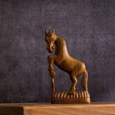 Handcrafted Wooden Racing Horse Statue | Animal Showpiece For Table Decor
