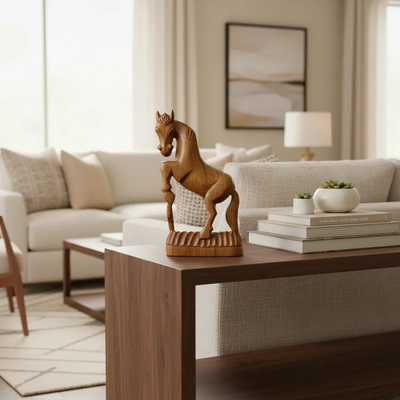 Handcrafted Wooden Racing Horse Statue | Animal Showpiece For Table Decor
