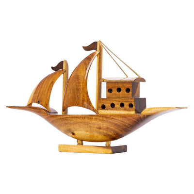 Wooden Sailing House Boat Showpiece | Handcrafted Ship Artefact For Decor
