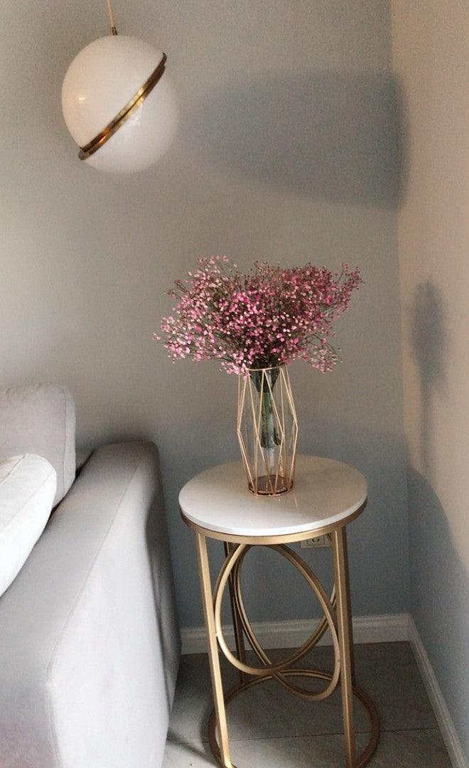 Designer White Round End Table With Marble Top For Home Decor and Office Accent Table