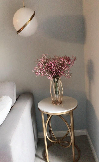 Designer White Round End Table With Marble Top For Home Decor and Office Accent Table