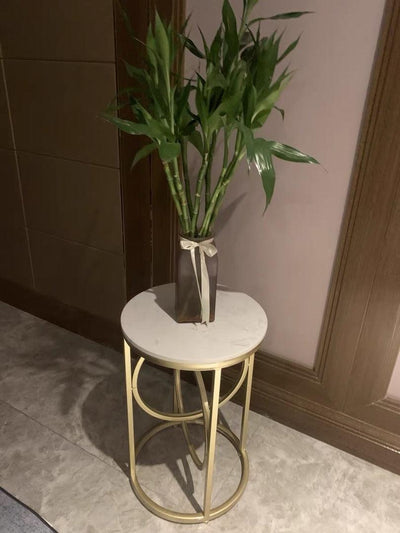 Designer White Round End Table With Marble Top For Home Decor and Office Accent Table
