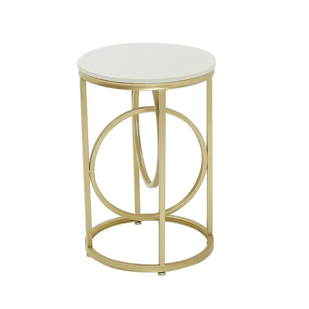 Designer White Round End Table With Marble Top For Home Decor and Office Accent Table
