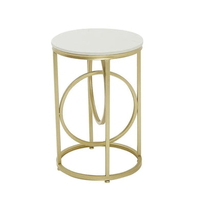 Designer White Round End Table With Marble Top For Home Decor and Office Accent Table