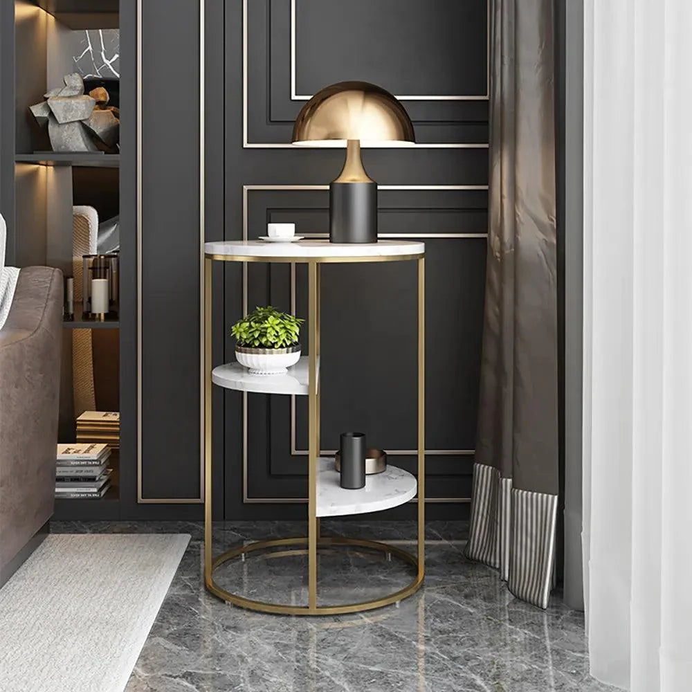 3 Tier Shelf End Table | Elegant Marble Top Sofa Side Table for Living Room| Corner Table