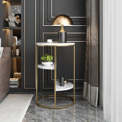 3 Tier Shelf End Table | Elegant Marble Top Sofa Side Table for Living Room| Corner Table
