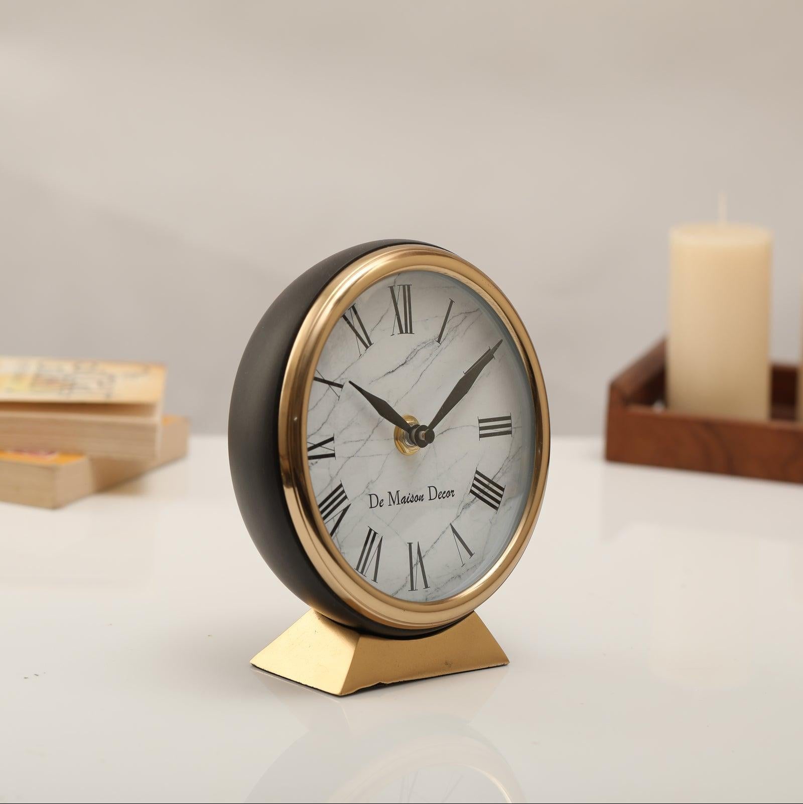 Aluminium Decorative Roman Round Clock For Office Desk & Table Decor