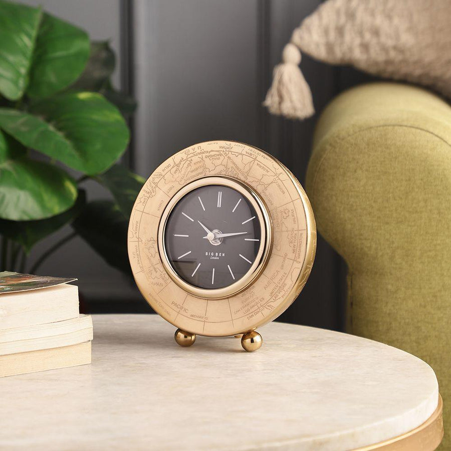 Metallic Round Side Table World Clock For Bedroom & Study Room Decor