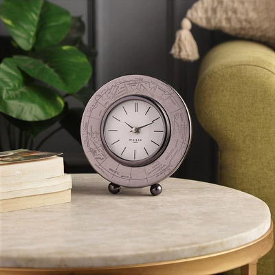 Metallic Round Side Table World Clock For Bedroom & Study Room Decor