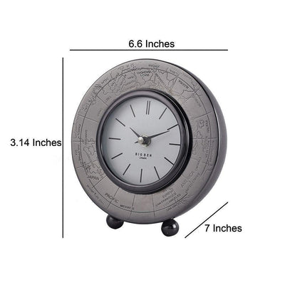 Metallic Round Side Table World Clock For Bedroom & Study Room Decor