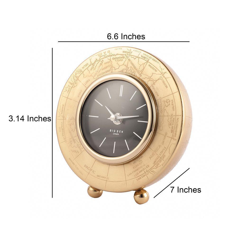 Metallic Round Side Table World Clock For Bedroom & Study Room Decor