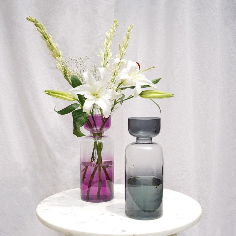Decorative Tinted Glass Vase | Flower Pot For Living Room & Home Decor - 1Pc