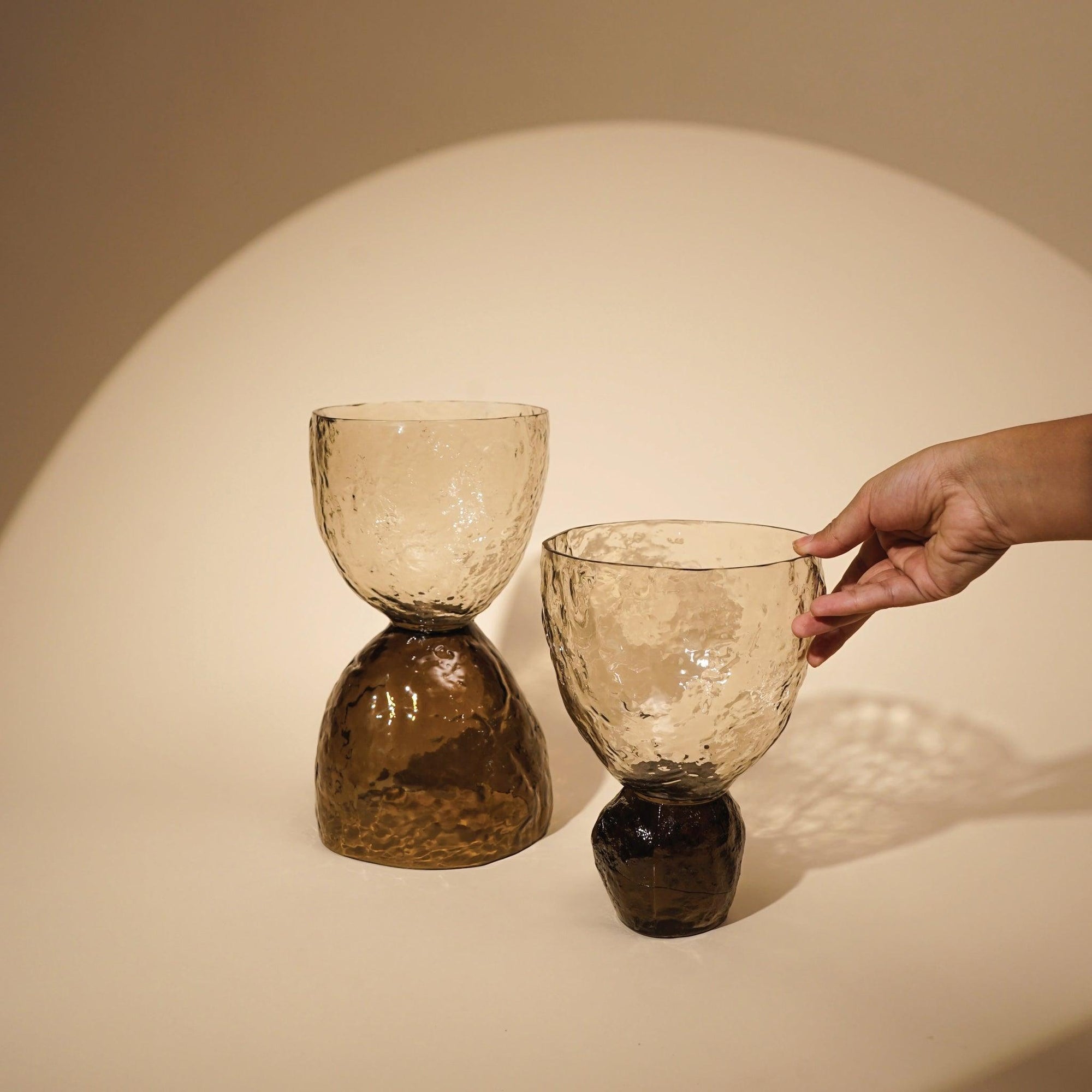 Ezra Glass Vases or Candle Holder | Handcrafted Textured Brown Glass Decor
