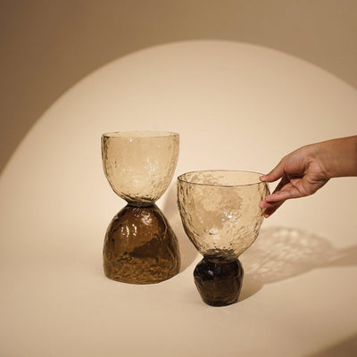 Ezra Glass Vases or Candle Holder | Handcrafted Textured Brown Glass Decor
