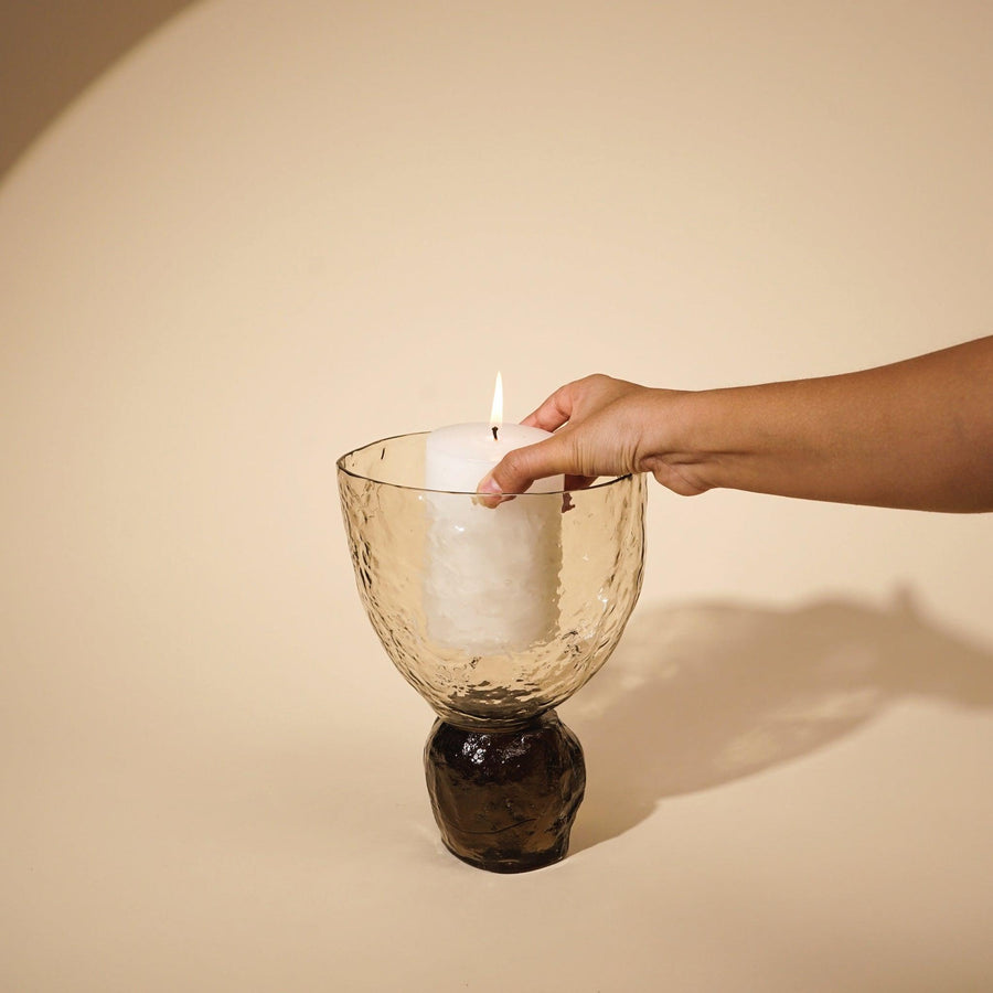 Ezra Glass Vases or Candle Holder | Handcrafted Textured Brown Glass Decor