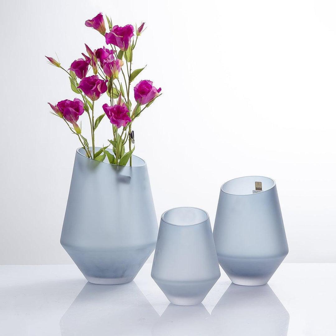 Modern Diamond Shape Glass Vase | Grey Flower Pot For Table Decoration