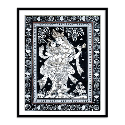 Radha Krishna Dancing Monochrome Patachitra Art | Pata Painting Framed Wall Art
