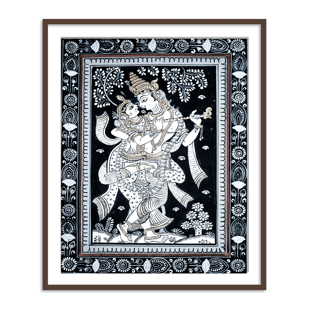 Radha Krishna Dancing Monochrome Patachitra Art | Pata Painting Framed Wall Art
