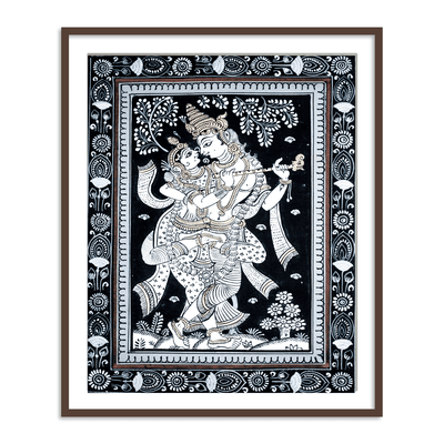 Radha Krishna Dancing Monochrome Patachitra Art | Pata Painting Framed Wall Art