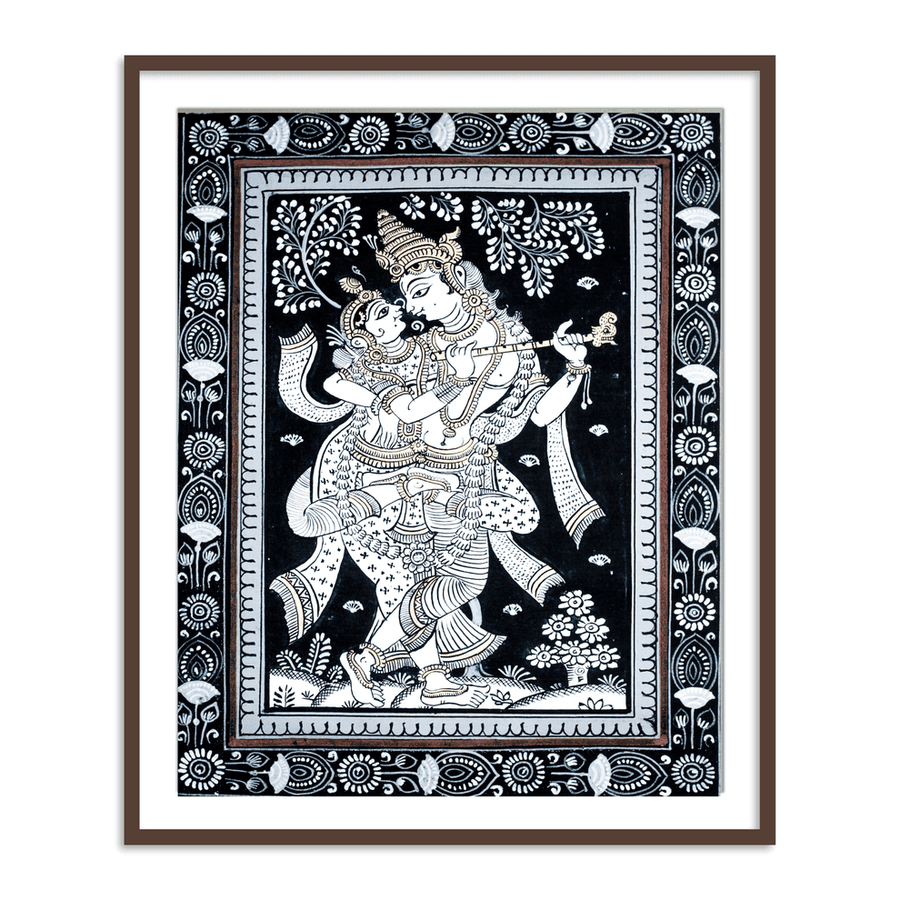 Radha Krishna Dancing Monochrome Patachitra Art | Pata Painting Framed Wall Art