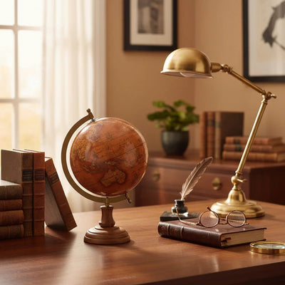 Ennis Decorative Globe | Rustic Wooden Globe for Home, Office & Living Room Decor