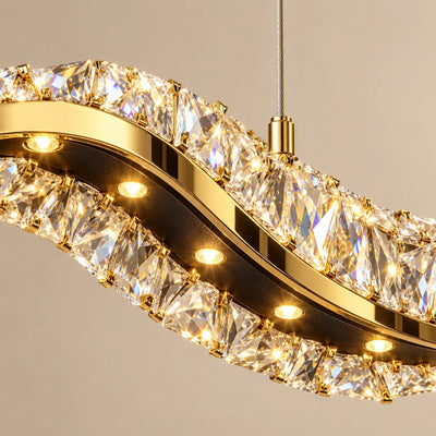 Bliss & Birch Gold Clear Crystal Twin-Wave Linear Chandelier