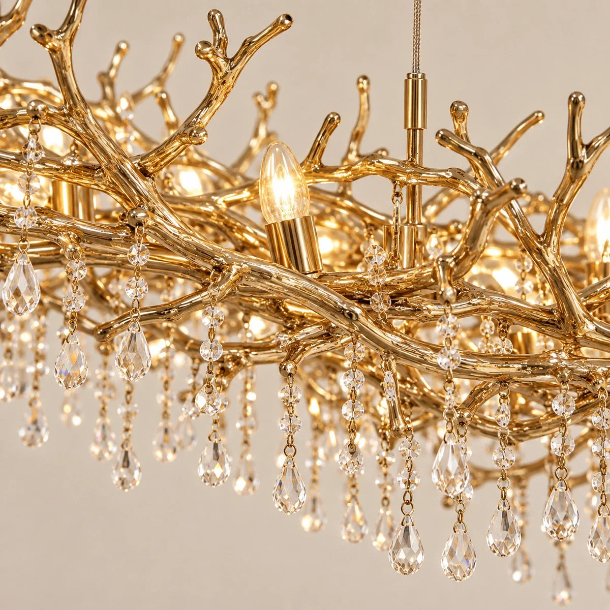 Bliss & Birch Gold Clear Crystal Branch Linear Chandelier