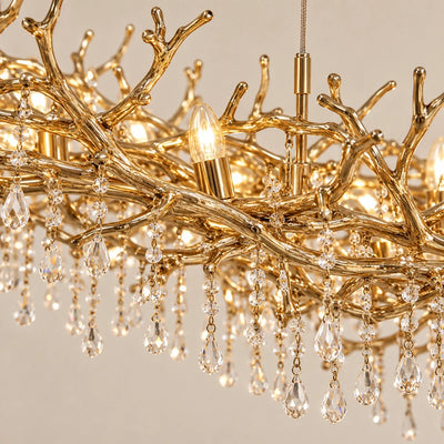 Bliss & Birch Gold Clear Crystal Branch Linear Chandelier