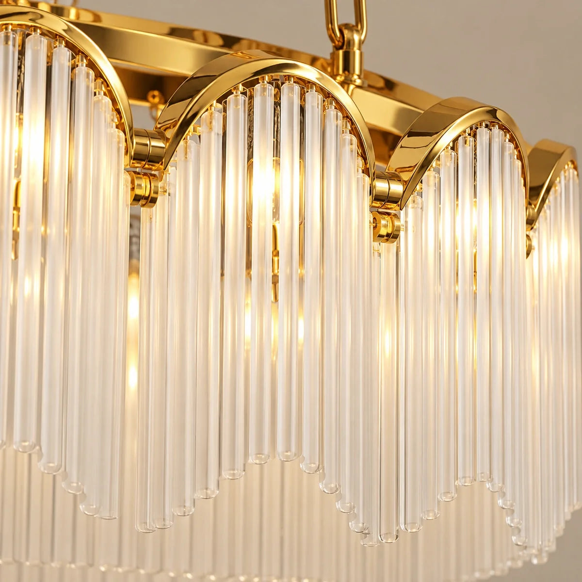 Bliss & Birch Gold Frosted Glass Scalloped Linear Chandelier