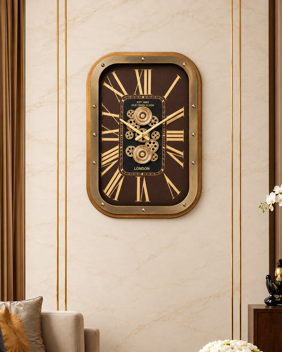 Old Town Heritage Luxury Designer Silent Movement Wall Clocks for the Home With Moving Gear Mechanism Buy Wall Clock Online (Steel Body)