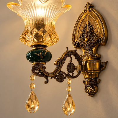 Bliss & Birch Green and Amber Floral Glass Wall Sconce