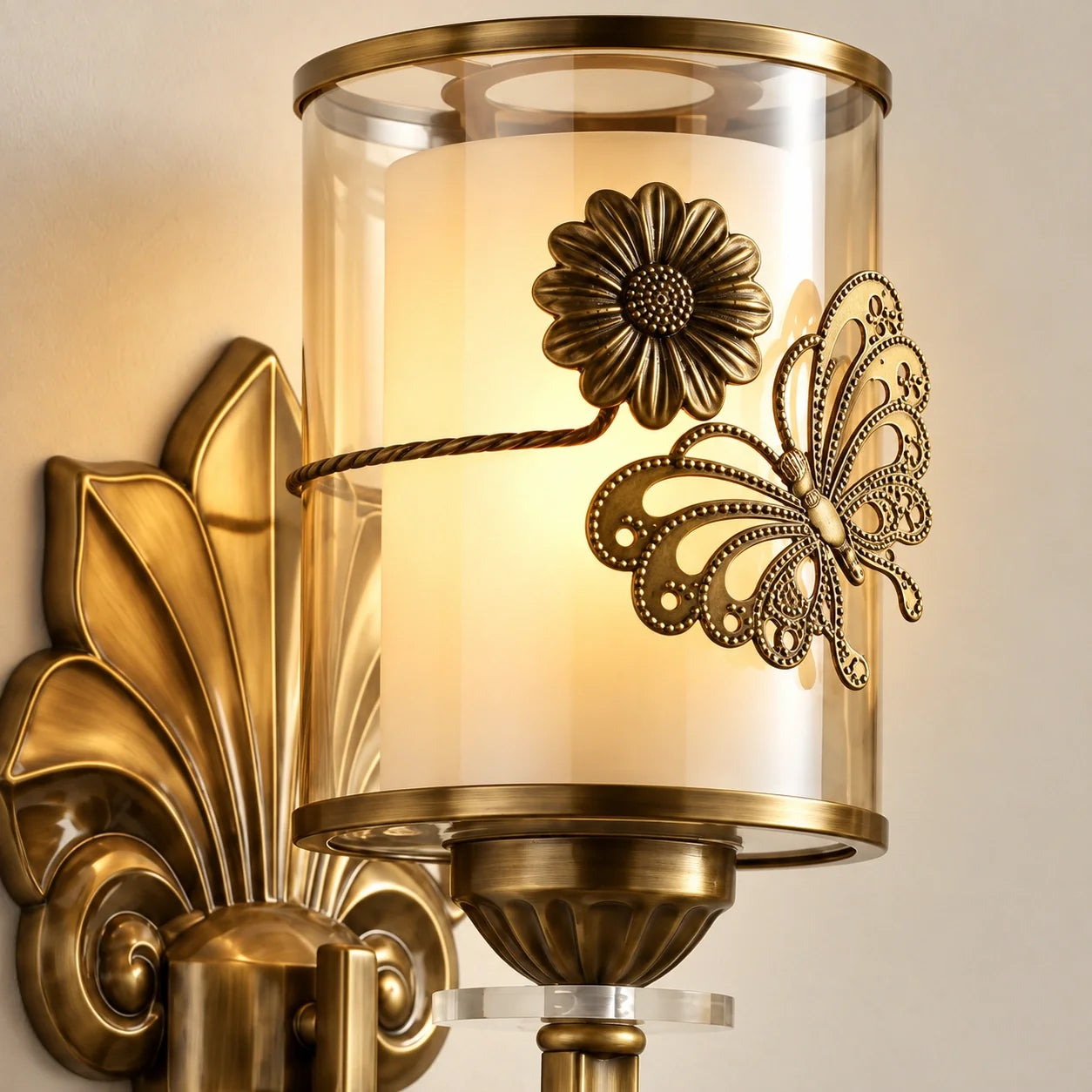 Bliss & Birch Floral Cylinder Glass Wall Sconce