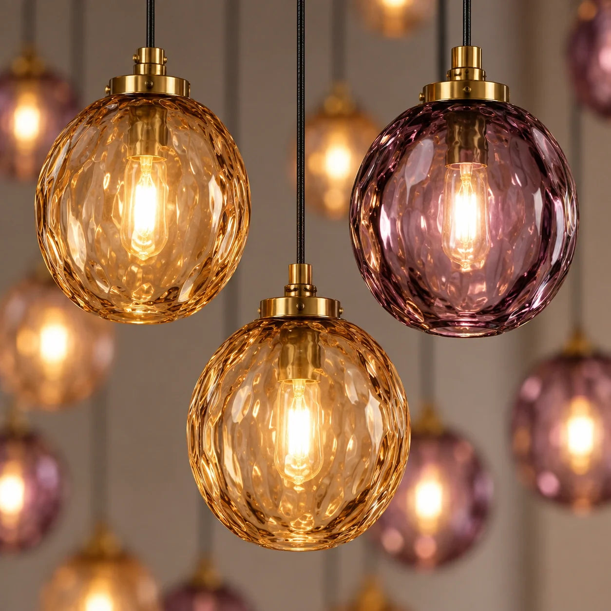 Bliss & Birch Multi-Globe Amber Glass Cascade Chandelier