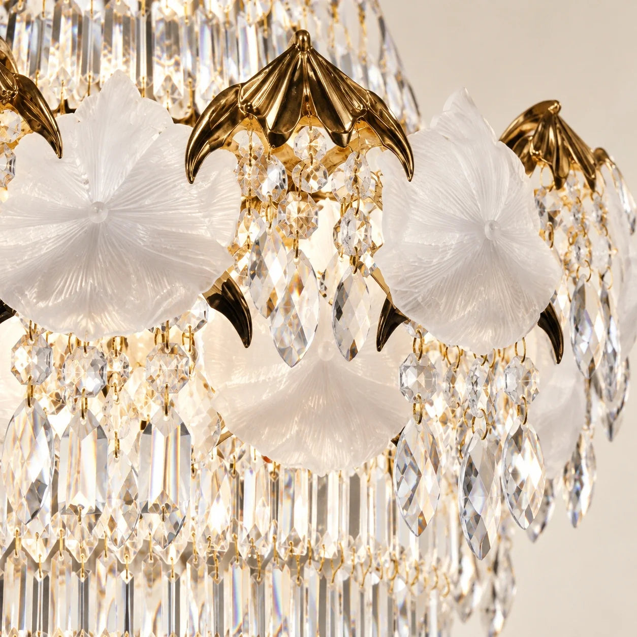 Bliss & Birch Tiered White Crystal Leaf Chandelier