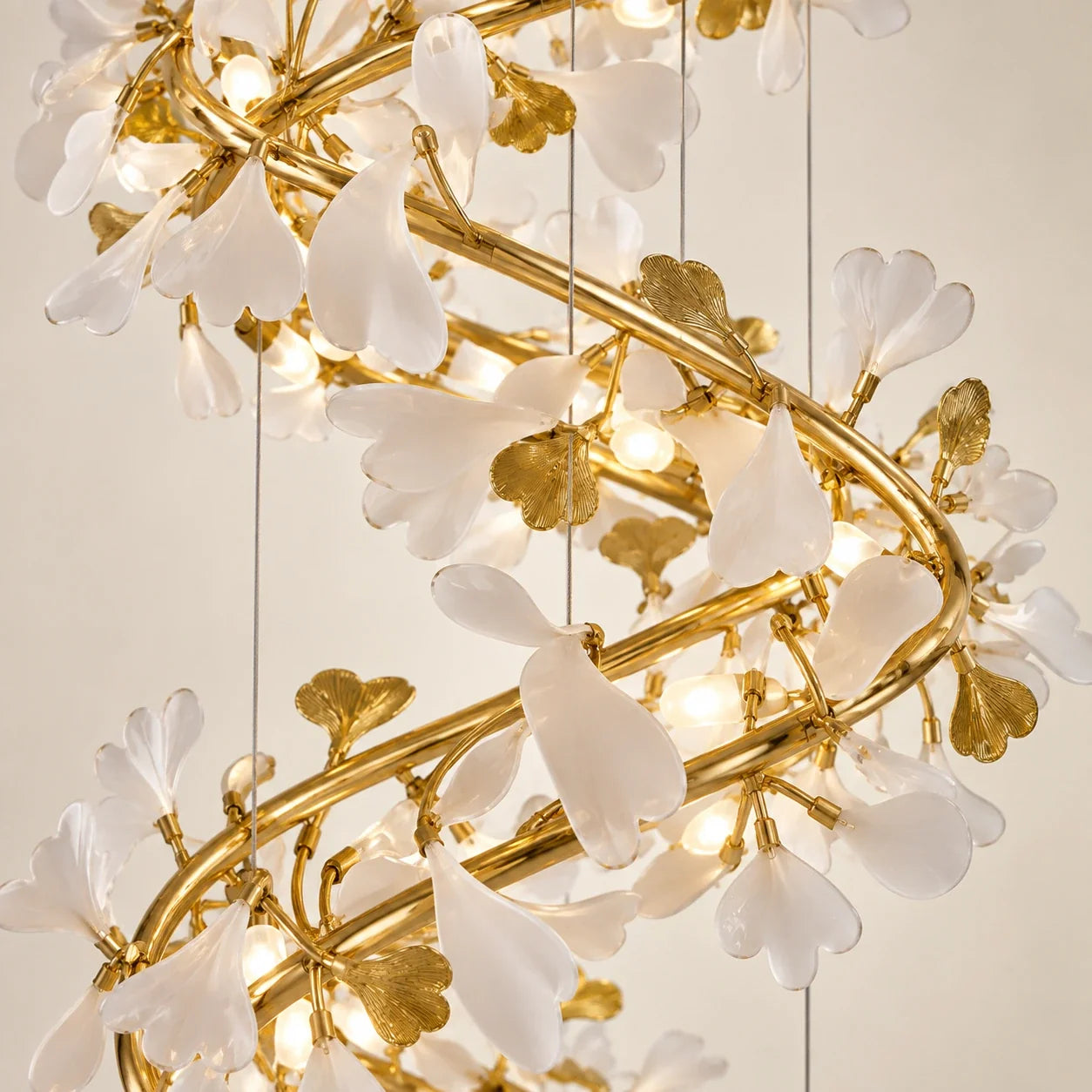 Bliss & Birch Spiral White Leaf Double-Height Chandelier