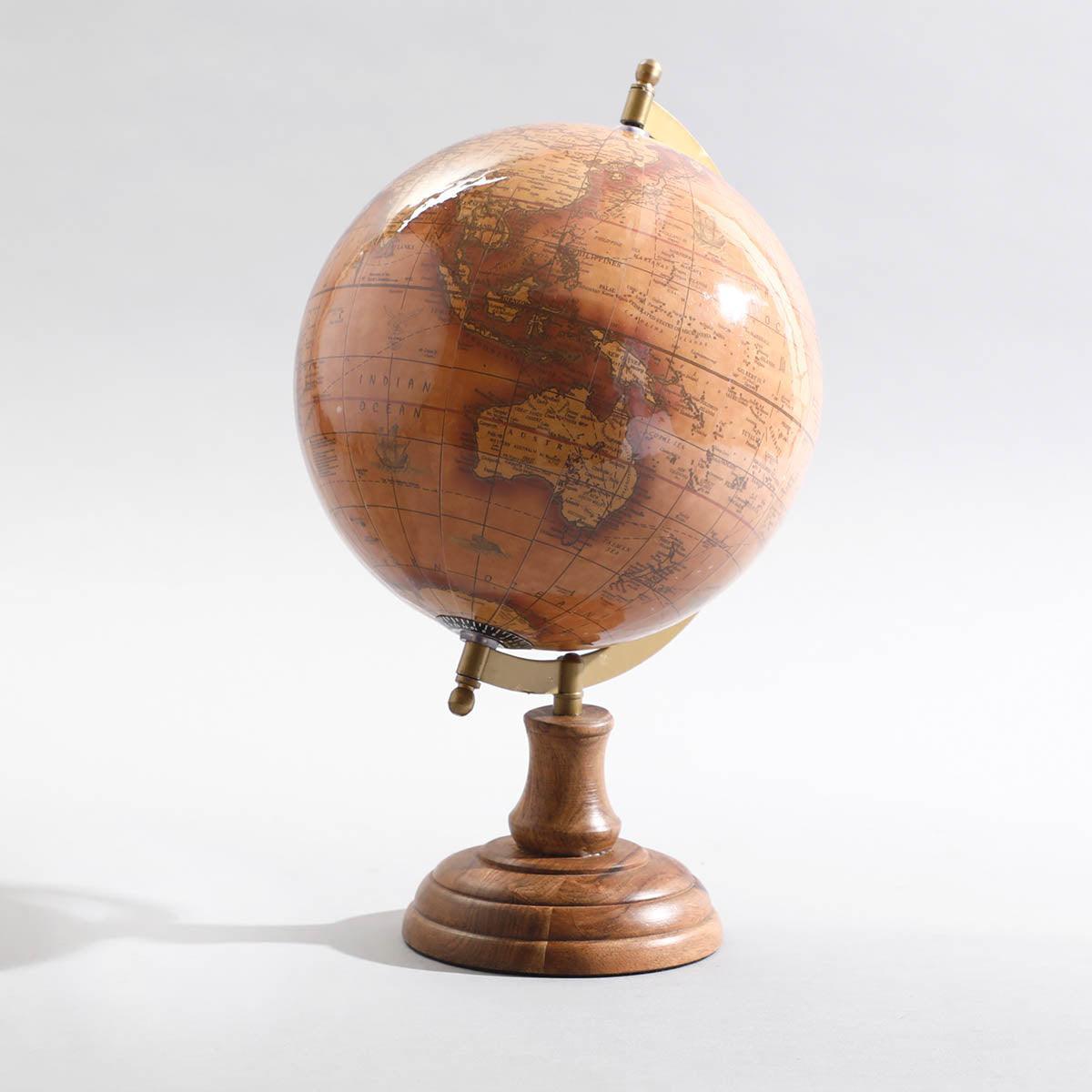 Ennis Decorative Globe | Rustic Wooden Globe for Home, Office & Living Room Decor