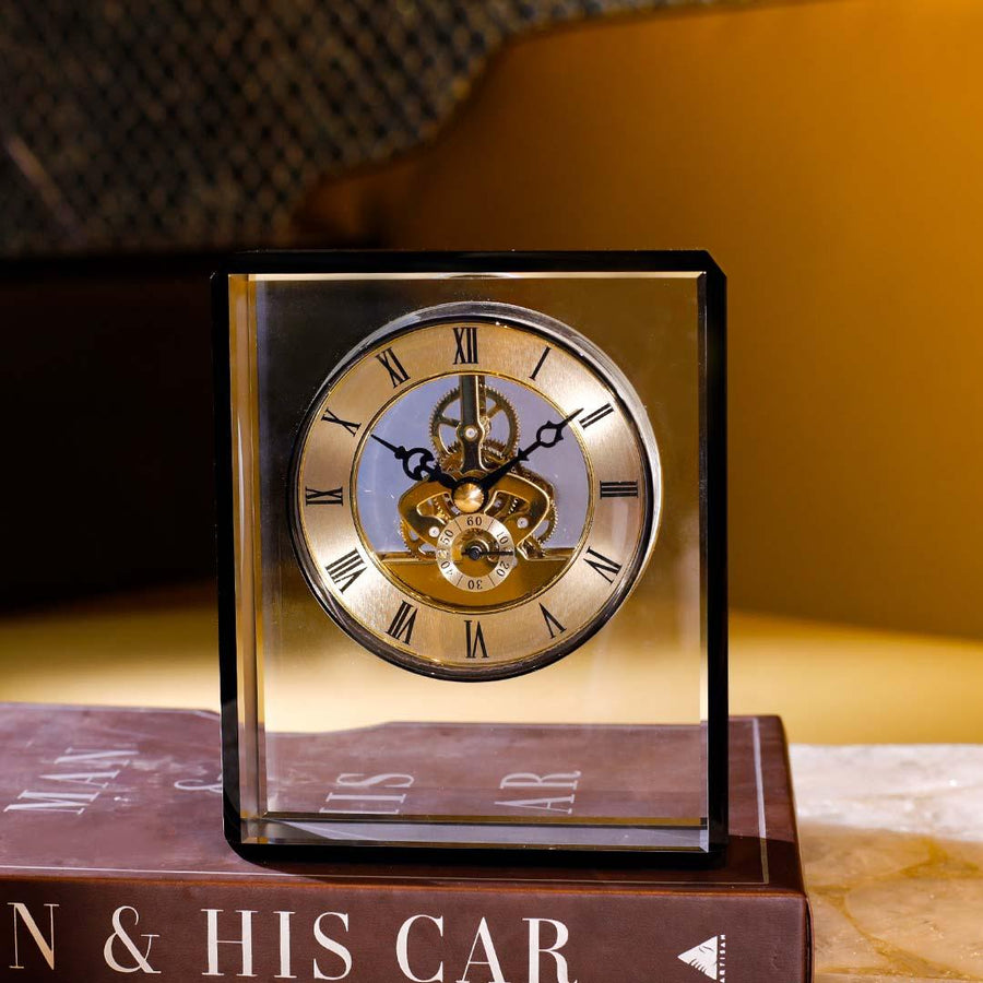 Crystal Glass Table Clock | Classic Decorative Desk Clock for Home & Office