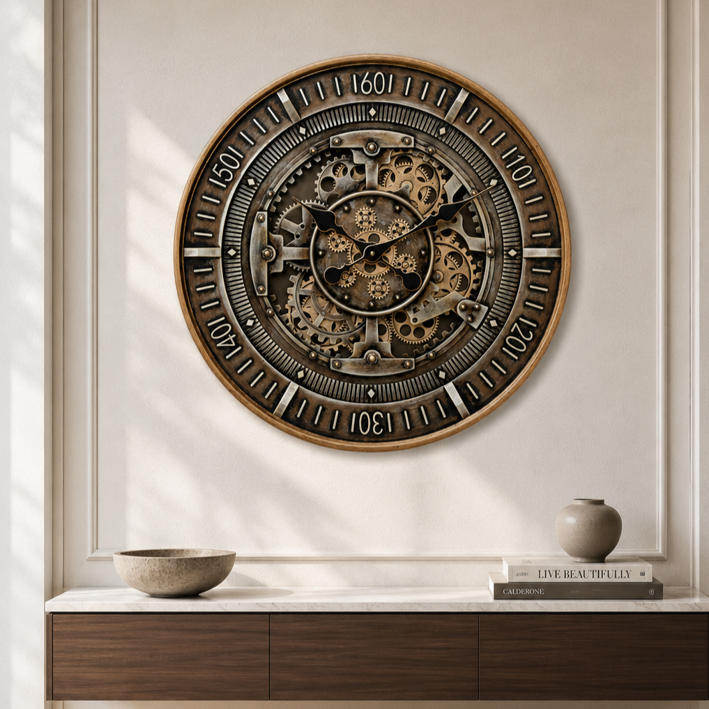 Maison Hour Luxury Designer Silent Movement Wall Clocks for the Home With Moving Gear Mechanism Buy Wall Clock Online (Steel Body)