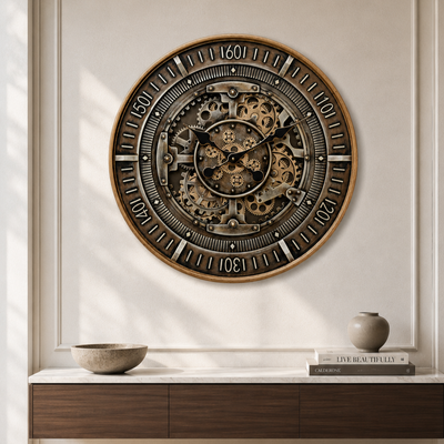 Maison Hour Luxury Designer Silent Movement Wall Clocks for the Home With Moving Gear Mechanism Buy Wall Clock Online (Steel Body)