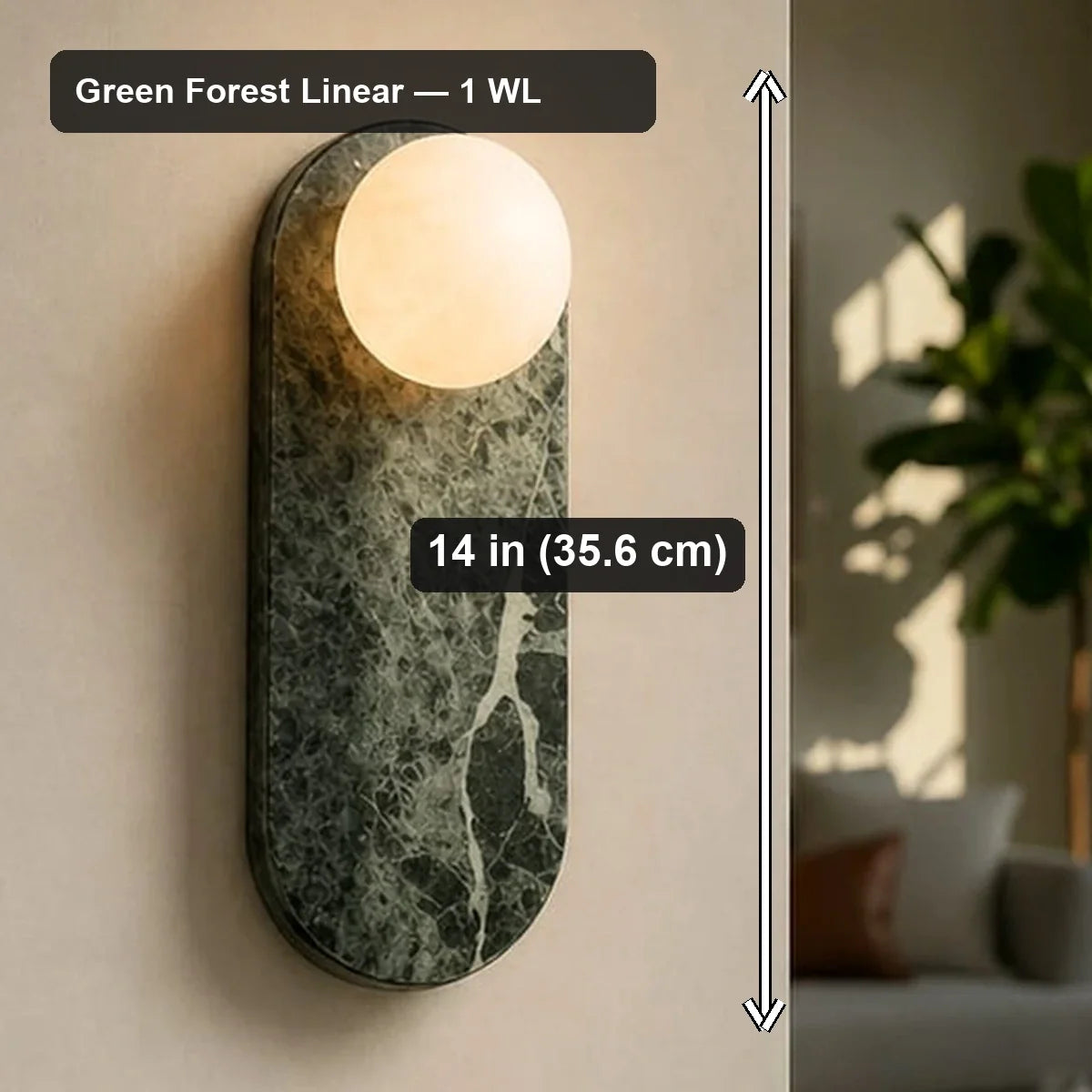 Bliss & Birch Green Forest Linear Marble Wall Light