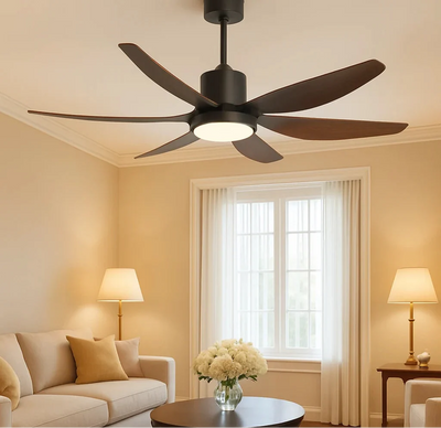Swept-Blade Ceiling Fan with Integrated Light