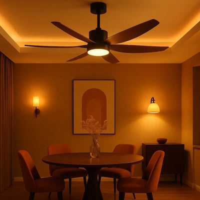 Swept-Blade Ceiling Fan with Integrated Light