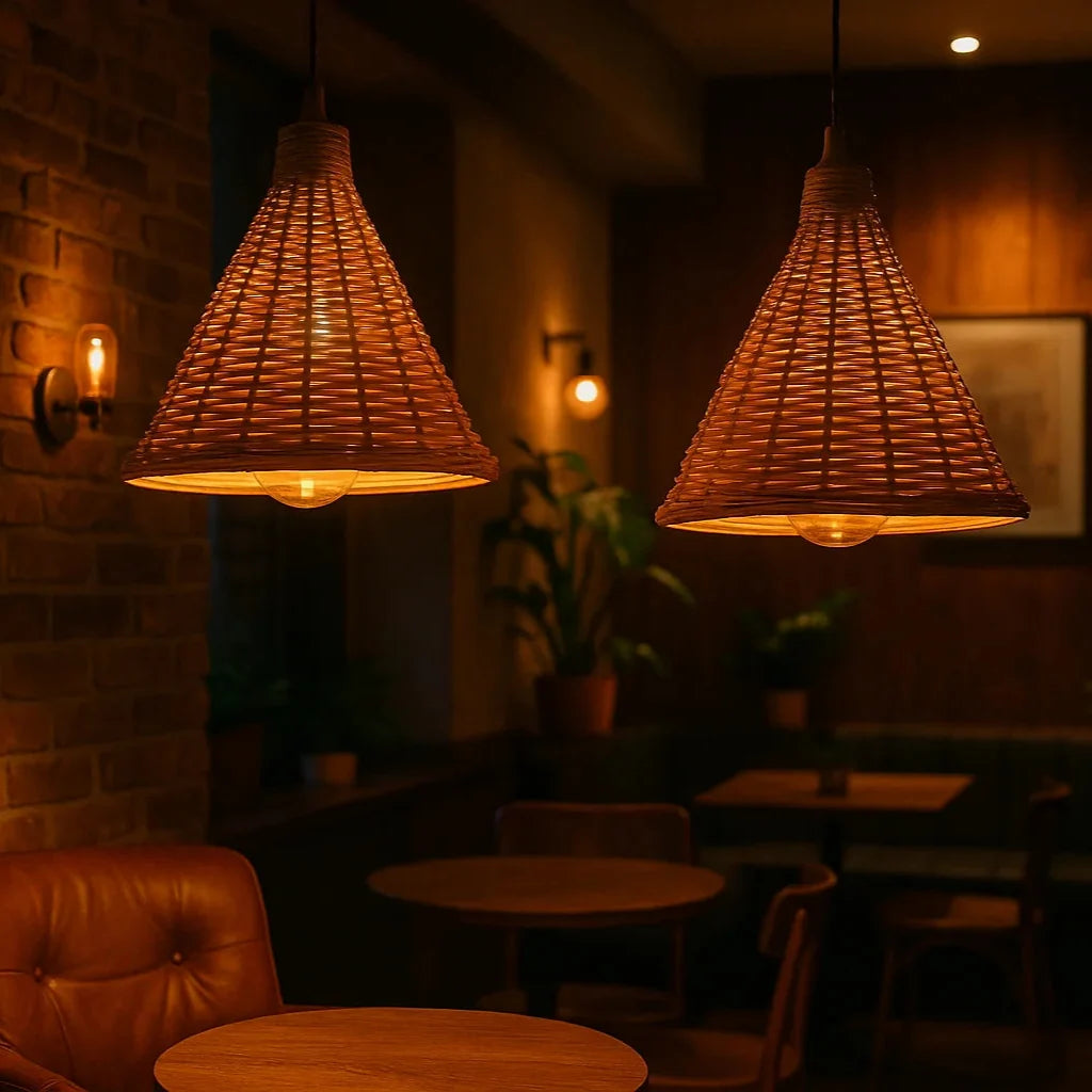 B&B Handcrafted Bamboo Woven Cone Pendant Light (Pack of 2)