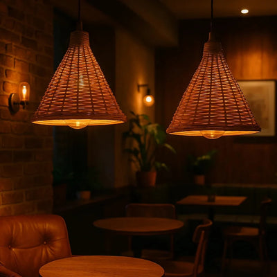 B&B Handcrafted Bamboo Woven Cone Pendant Light (Pack of 2)