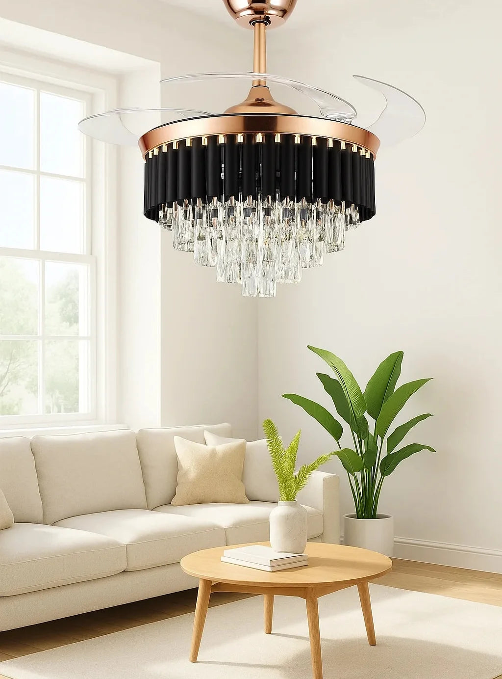 Retractable-Blade Crystal Fan Chandelier