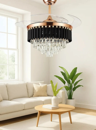 Retractable-Blade Crystal Fan Chandelier