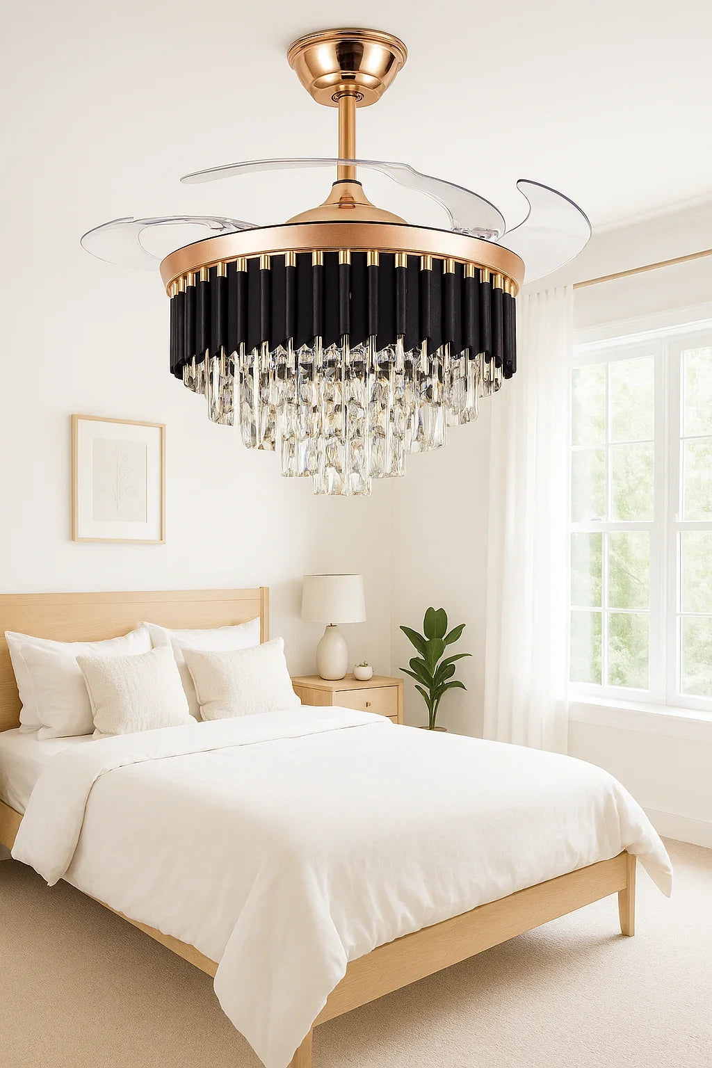 Retractable-Blade Crystal Fan Chandelier